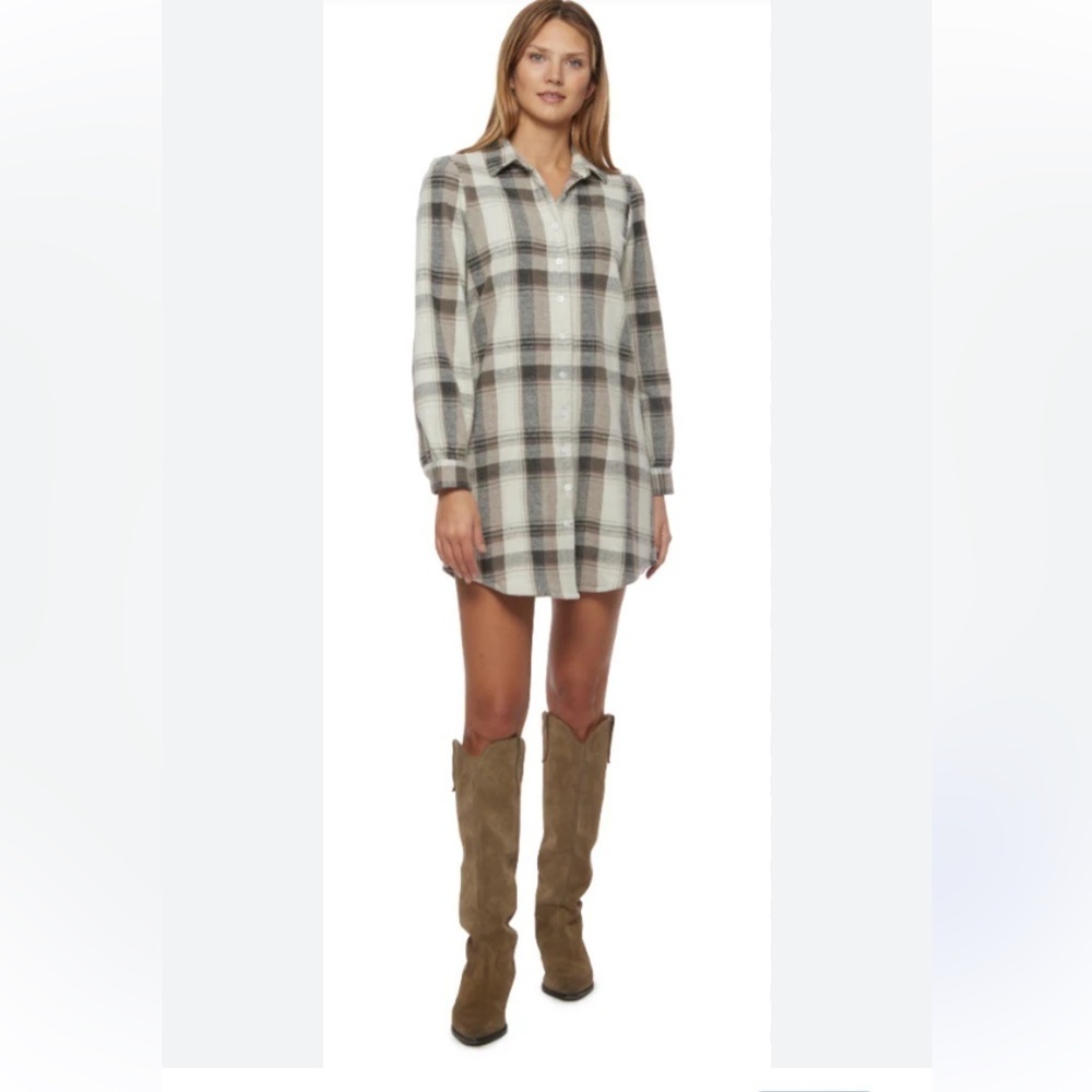 NWT Flag & Anthem Women’s Knit Flannel Plaid Dress pockets SOFT button down new - Picture 3 of 14